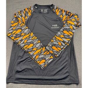 Bassdash Youth‎ XL Long Sleeve Fishing Shirt Gray Orange Fish Camo Activewear